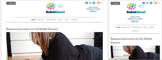 "Babelquest homepage on different sized screens"